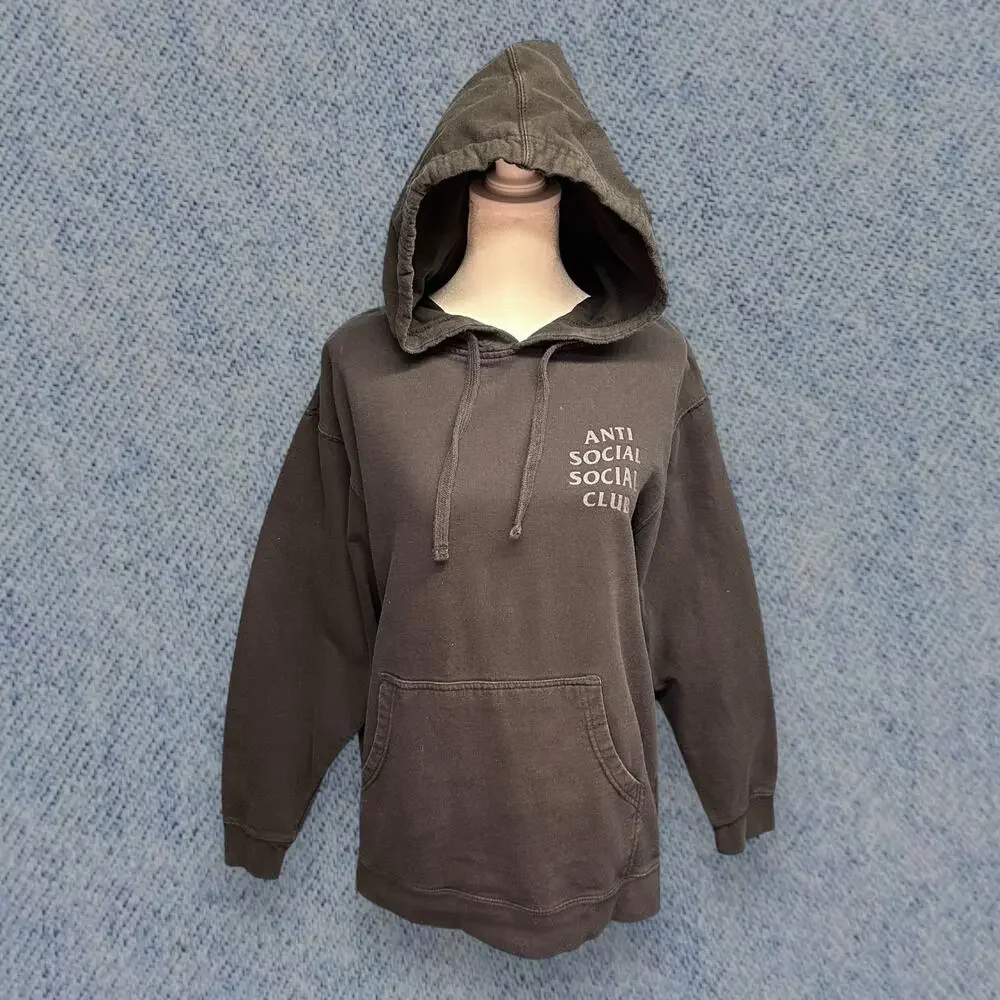 Anti Social Social Club Men’s Hoodie - Black with Floral Back Graphic, Size M